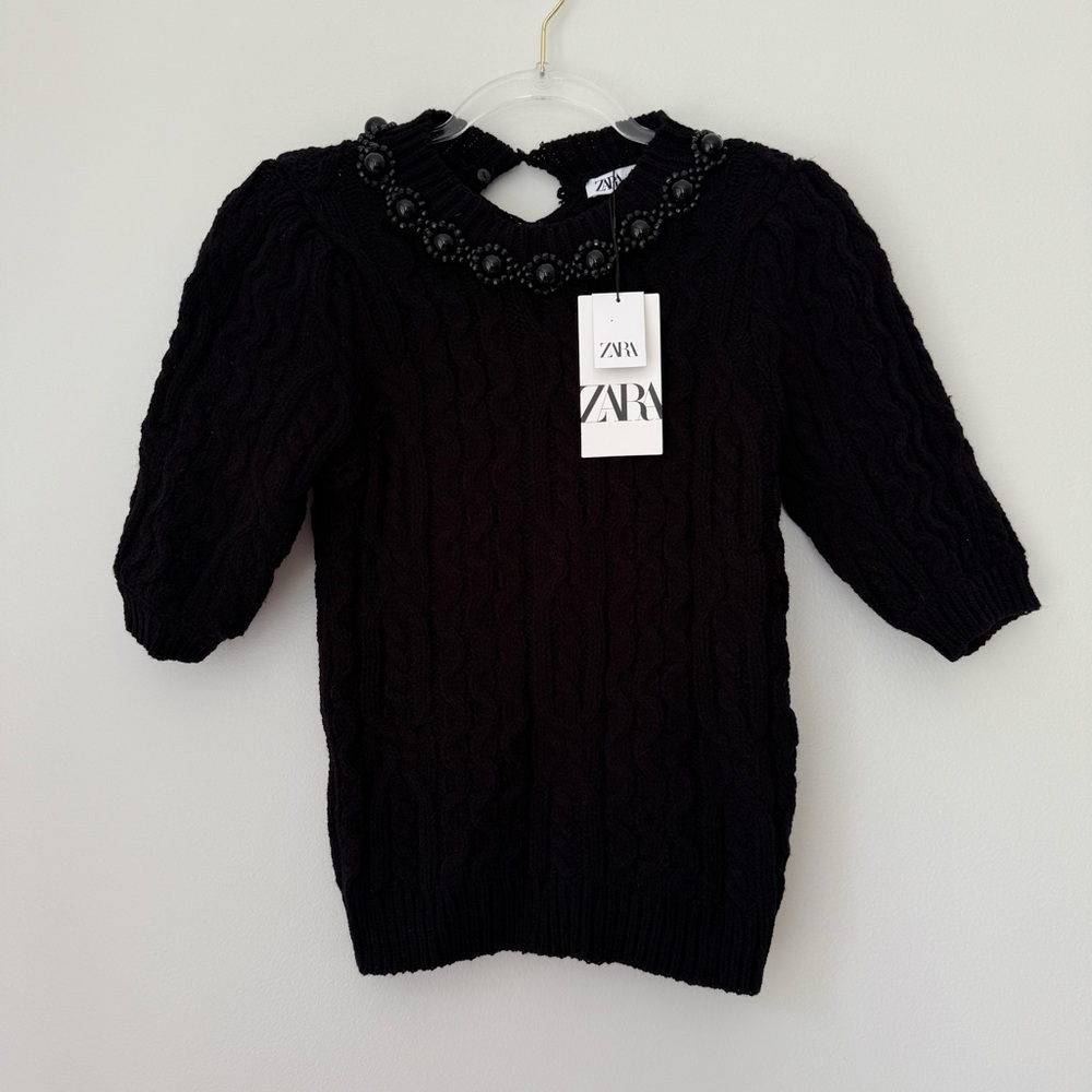 ZARA BEADED CABLE KNIT SWEATER Sz S NWT - Picture 3 of 11